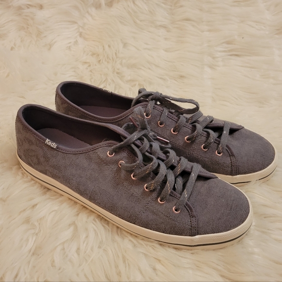 Keds Kickstart Geo Jersey Sneakers - Grey with Rose Gold Hardware & lace details - Picture 2 of 8